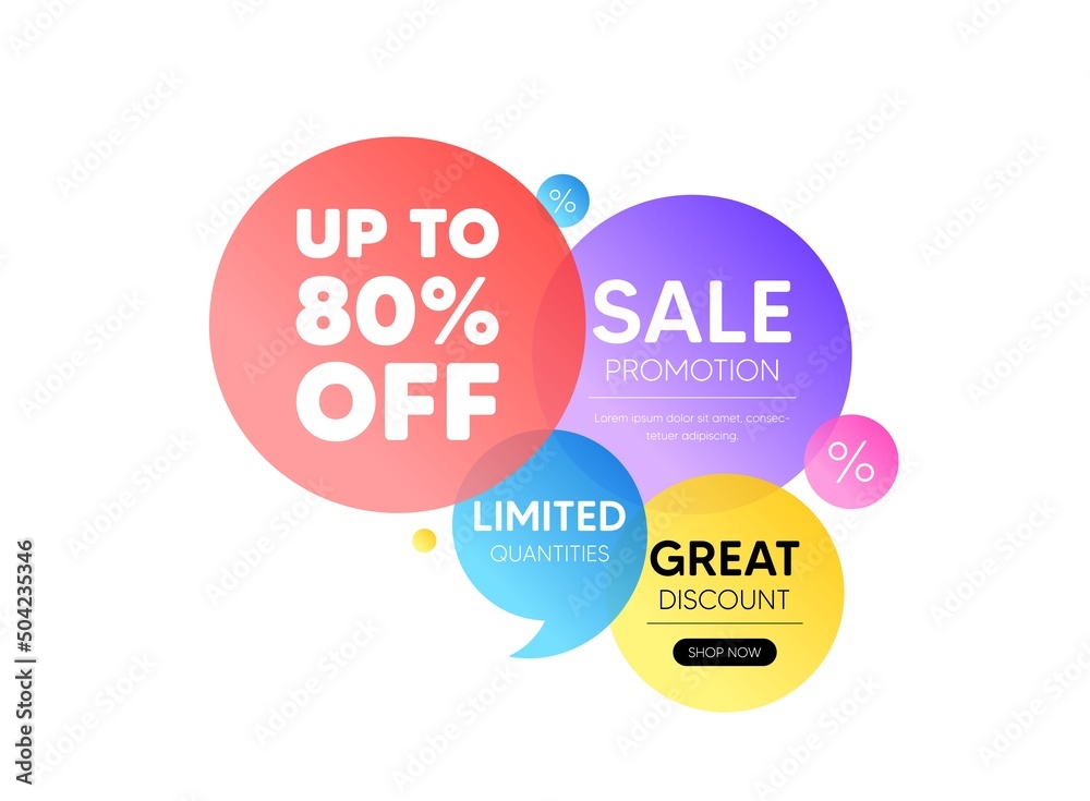 Discount offer bubble banner. Up to 80 percent off sale. Discount offer price sign. Special offer symbol. Save 80 percentages. Promo coupon banner. Discount tag round tag. Quote shape element. Vector Discount offer bubble banner. Up to 80 percent off sale. Discount offer price sign. Special offer symbol. Save 80 percentages. Promo coupon banner. Discount tag round tag. Quote shape element. Vector