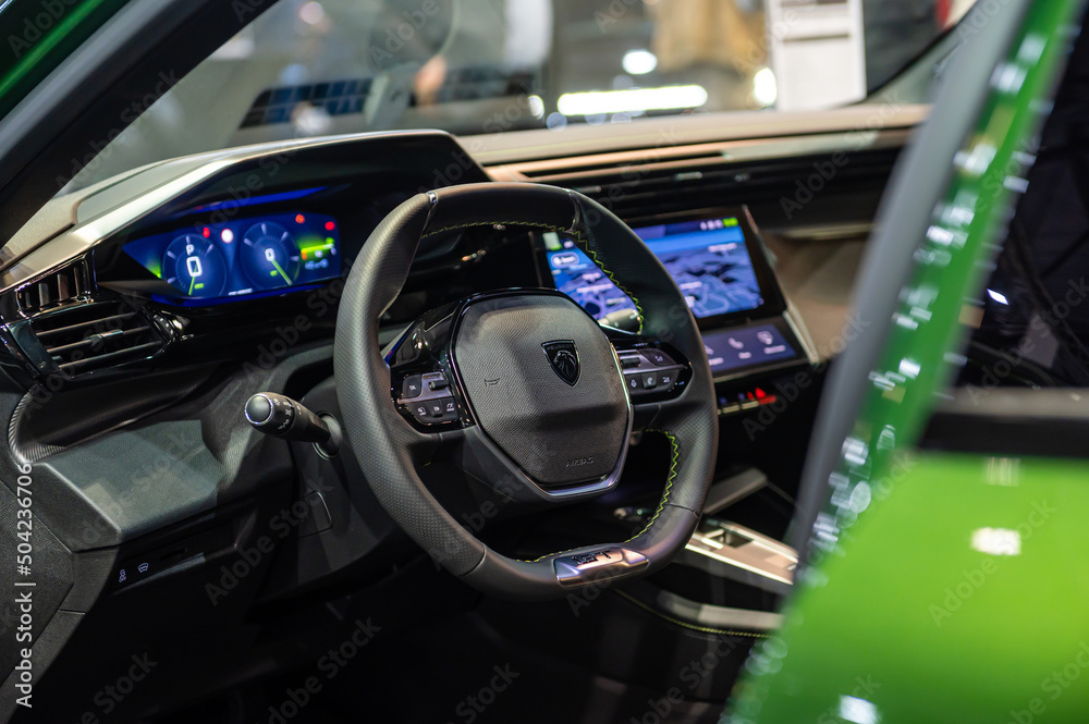 Peugeot 308 interior, steering wheel, center console, cockpit, dashboard,  display, model 2022 Photos | Adobe Stock