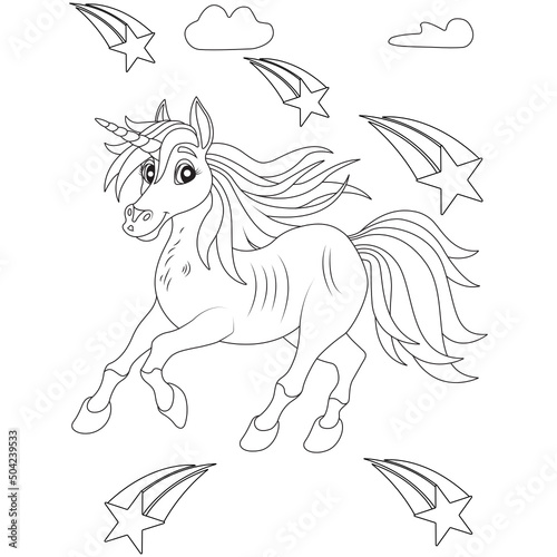 funny Unicorn coloring page for children