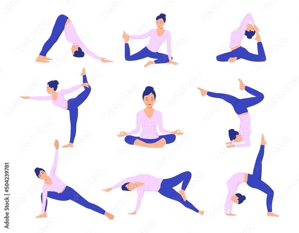 Woman in yoga poses. Vector illustration in cartoon style.