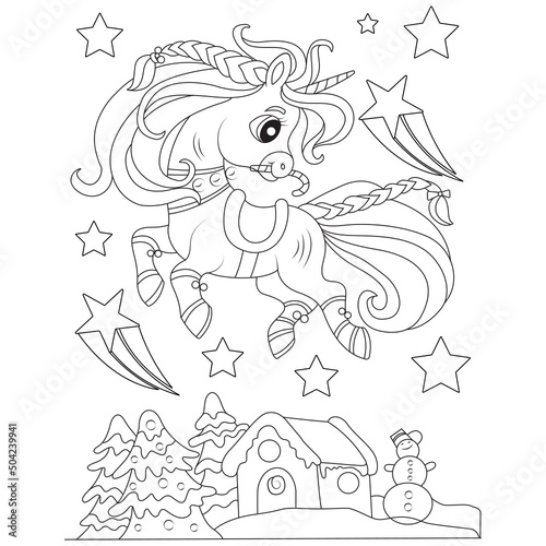 Funny unicorn coloring page for children