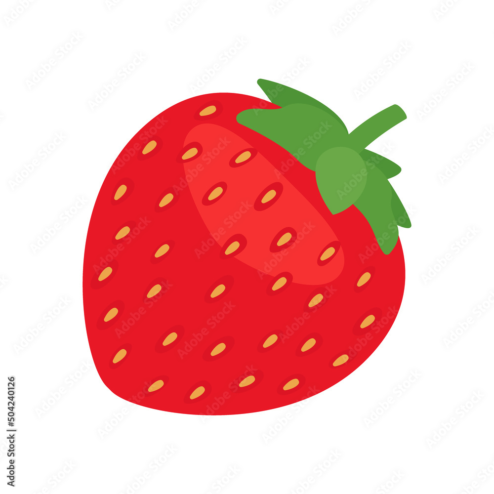 Strawberry full red berry food, side view. Red berry with vitamins. Summer harvest. Healthy and tasty food. Vector illusdtration