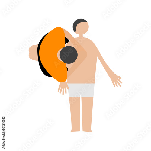 Cartoon character of manual CPR by one provider.