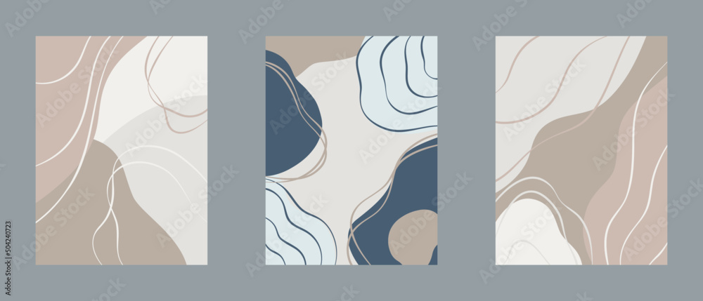 Set of abstract vector posters in natural colors. Patterns, design elements for the website decoration, clothing, stationery