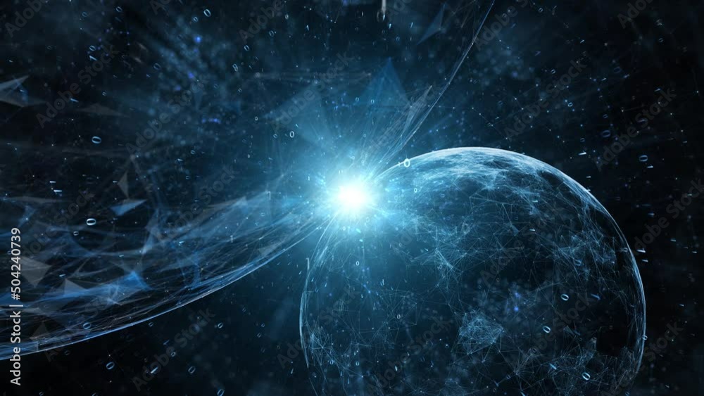 Digital science sphere and binary data network animation.