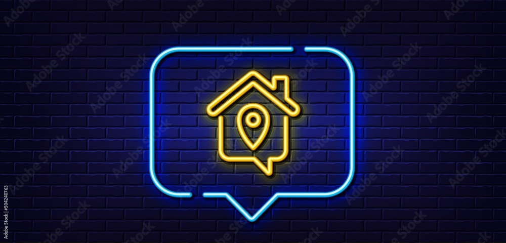 Neon light speech bubble. Work at home line icon. Outsource job sign. Remote office symbol. Neon light background. Work home glow line. Brick wall banner. Vector Neon light speech bubble. Work at home line icon. Outsource job sign. Remote office symbol. Neon light background. Work home glow line. Brick wall banner. Vector