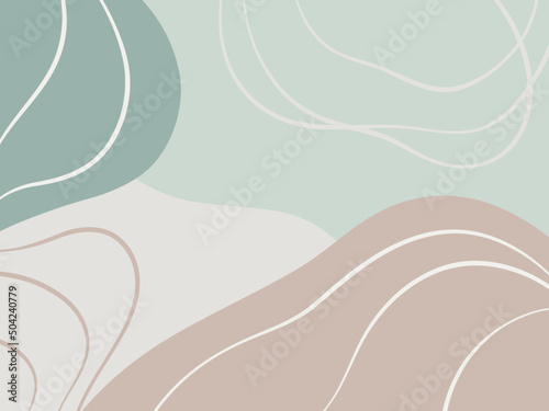 Modern abstract neutral background with waves, lines and geometric shapes. Contemporary design in pastel colors. Fashion vector illustration