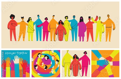 Flat illustration of a group containing inclusive and diversified people all together without any difference.