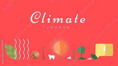 Climate change vector banner template. North Pole, melting glaciers, polar bear on ice floe. Global warming, sea level rise, nature damage. World Environment day. Ecology hazards, air pollution