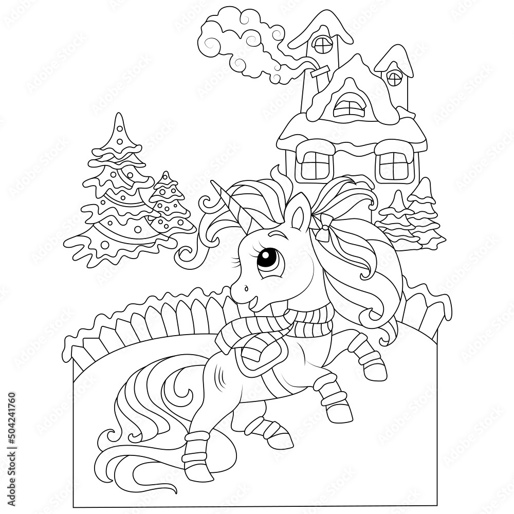 Funny Unicorn coloring page for children Stock Vector | Adobe Stock
