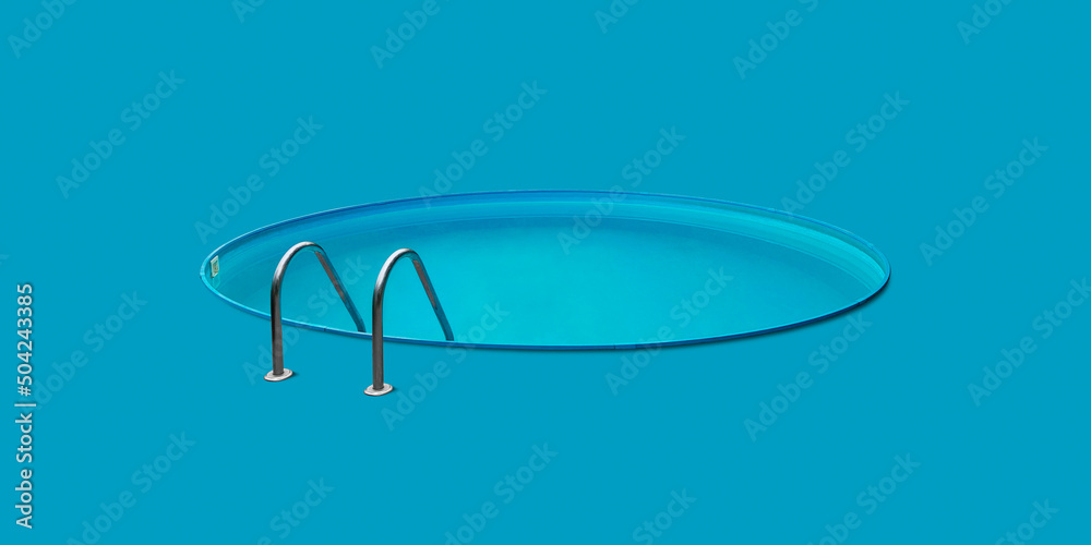 small round home outdoor swimming pool with blue water isolated on a blue background. layout or template. illustration