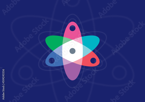 Vászonkép colorful atom symbol on dark blue background