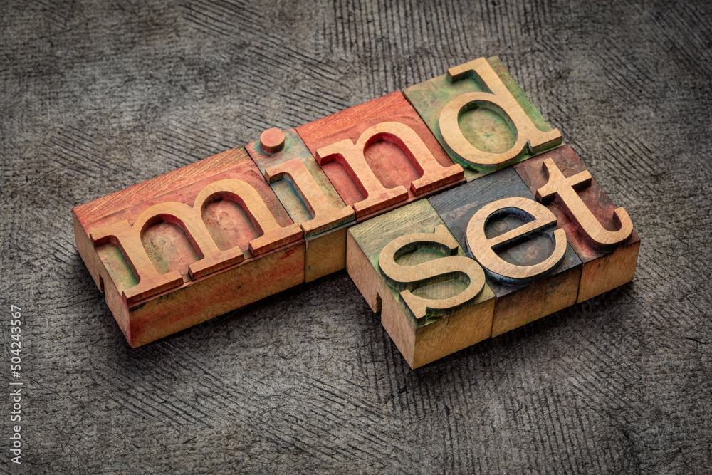 Fototapeta premium mindset - word abstract in letterpress wood type printing blocks against handmade textured paper, thinking and attitude concept