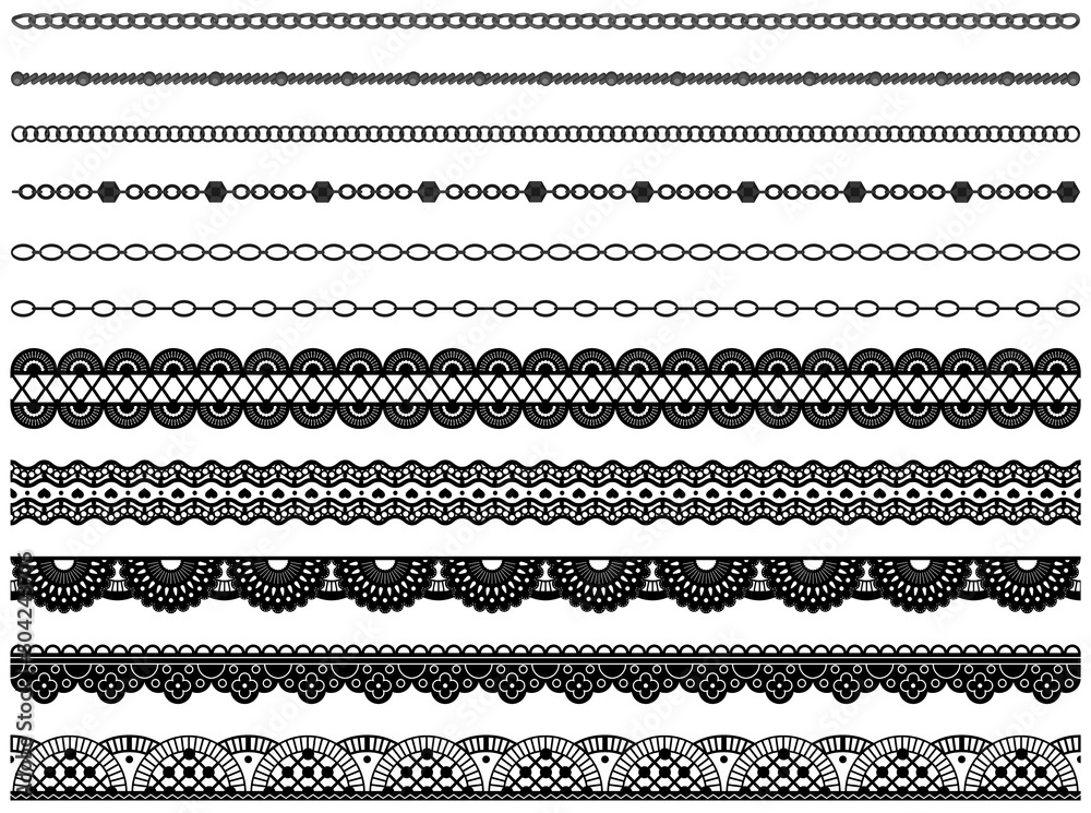 set-of-wide-lace-ribbons-with-print-black-design-elements-isolated-on-white-background-seamless-pattern-for-creating-style-of-card-with-ornaments-lace-decoration-template-ribbons-for-design-stock-vector