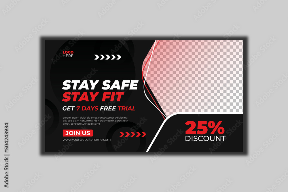 Fitness Gym Web Banner or Social Media Cover or Youtube Thumbnail Template Design