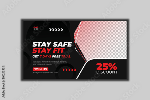 Fitness Gym Web Banner or Social Media Cover or Youtube Thumbnail Template Design