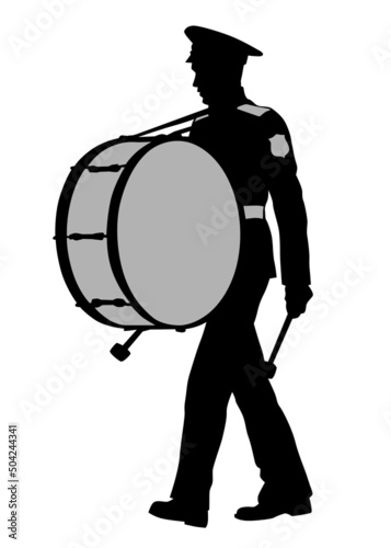 Military musicians in uniforms with wind instruments on a white background