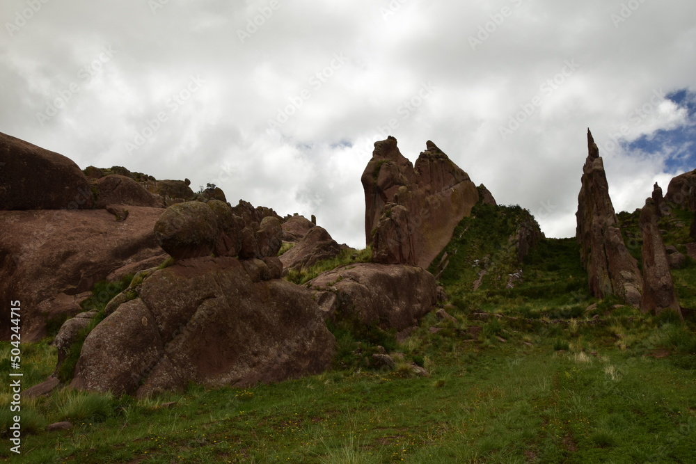 Brown rocks near the Gate of Hayu Mark (The Gate of the Gods), Peru WILLKA UTA, HAYUMARKA GATE. Puno Peru