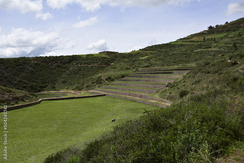 Inca terraces of Moray. Each level has its own microclimate. Moray is an archaeological site near the Sacred Valley