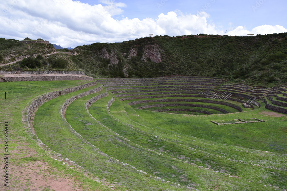 Inca terraces of Moray. Each level has its own microclimate. Moray is an archaeological site near the Sacred Valley