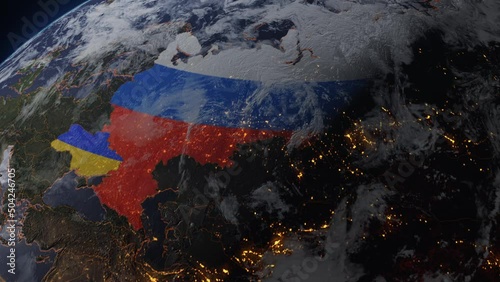 3D World map focused on est europe. Ukraine and russian war concept.