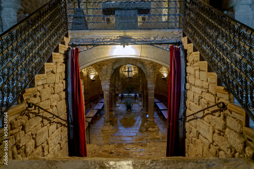 Crypt under the altar of the Sant Esteve d'Olius Parish Church located on the Castle of Olius, Lombard Romanesque, photo