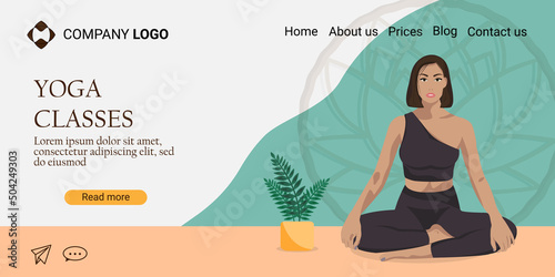 Women doing yoga landing page, concept illustration for a healthy lifestyle, yoga classes, exercising. 