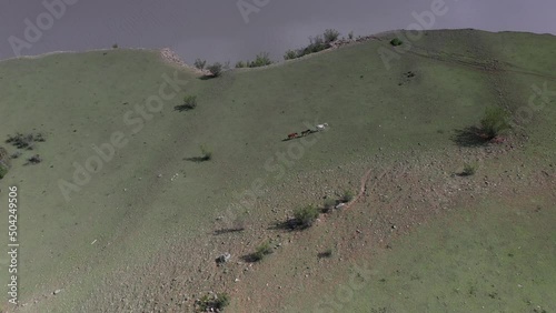 panoramic view of the Caucasus mountains gorges ancient fortresses and curved mountain roads on a spring day
