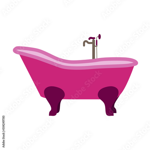 Pink girly bathtub. Element of interior for bathroom. Elegant place for resting