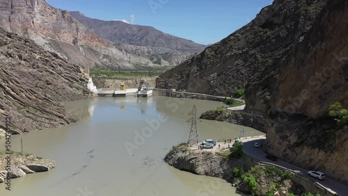 panoramic view of the Caucasus mountains gorges ancient fortresses and curved mountain roads on a spring day