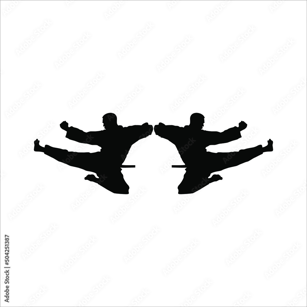 Silhouette of Martial Artist Kick (Taekwondo, Karate, Pencak Silat, Kungfu) for Logo or Graphic Design Element. Vector Illustration