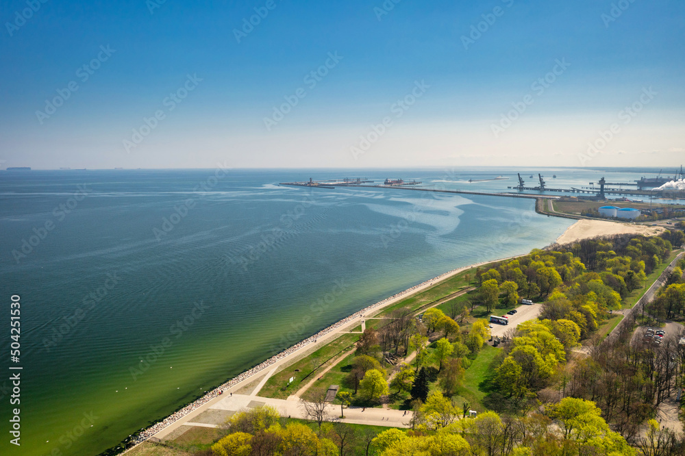 Aerial view of the beach at Baltic Sea on the Westerplatte peninsula, Gdansk. Poland Aerial view of the beach at Baltic Sea on the Westerplatte peninsula, Gdansk. Poland