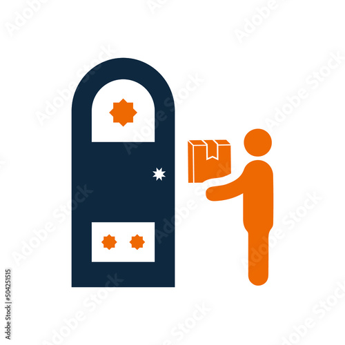 Delivery, deliveryman, door icon. Editable vector graphics.