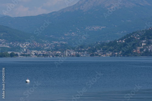 Panoramica su Lugano dal Ponte Diga di Melide, Canton Ticino, Svizzera.