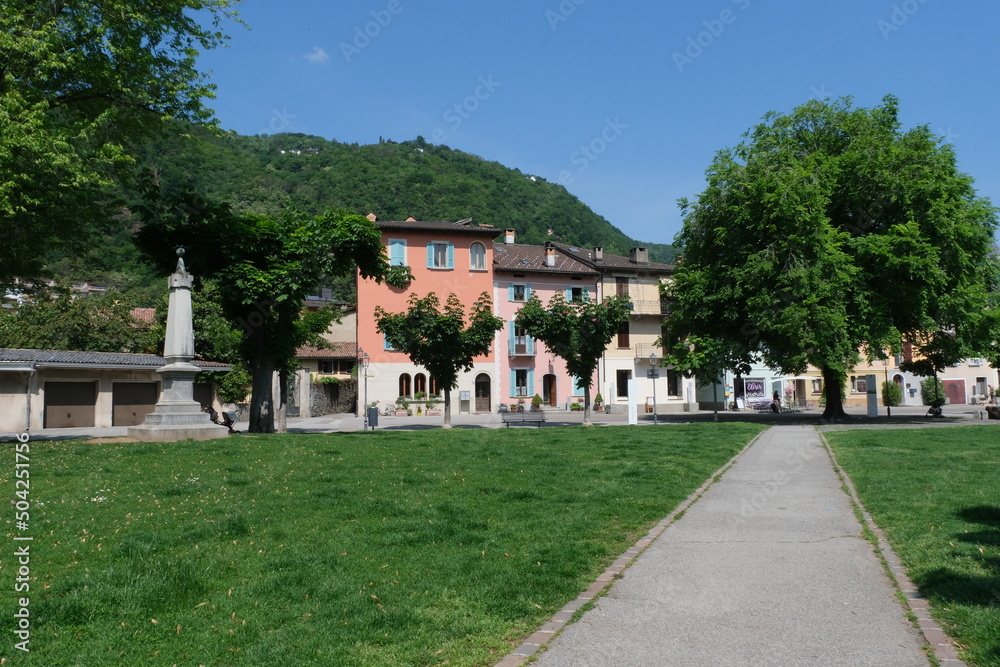 Il centro storico di Melide in Canton Ticino, Svizzera.