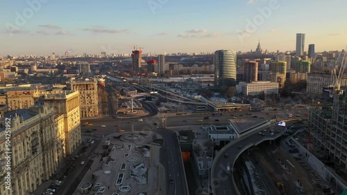 panoramic view of the high-rise business buildings of a large metropolis taken from a drone
