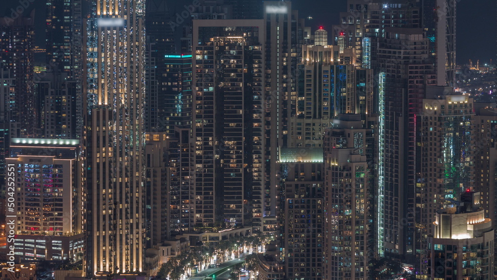 Intersection traffic night timelapse on Mohammed Bin Rashid Boulevard