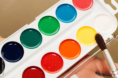 Wallpaper Mural Watercolor children's multicolored paints for drawing with a brush. Torontodigital.ca