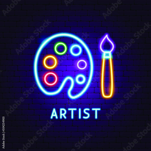 Artist Neon Label. Vector Illustration of Color Palette Promotion.