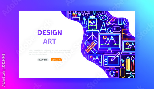 Design Art Neon Landing Page.  Vector Illustration of Graphics Promotion.