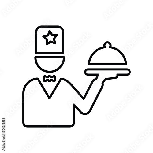 Food, service, man outline icon. Line art sketch.