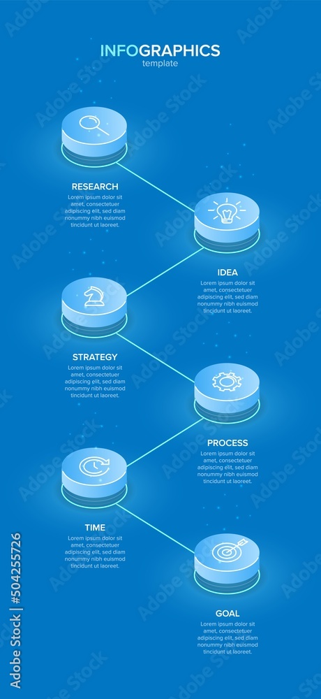 Fototapeta premium Vertical infographic design with icons and 6 options or steps. Thin line. Infographics business concept. Can be used for info graphics, flow charts, presentations, mobile web sites, printed materials.