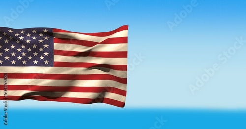 Composite image of waving american flag against blue and white gradient background