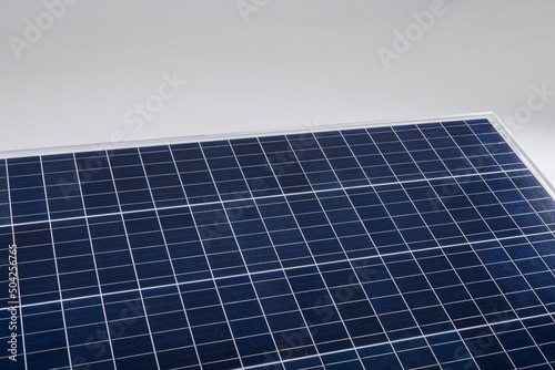 High angle view of blue solar panel isolated against white background, copy space