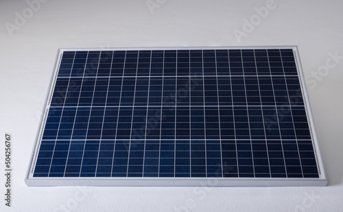 High angle view of solar panel isolated against white background, copy space