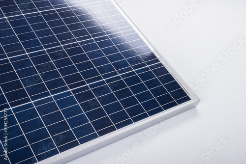 High angle view of blue solar panel isolated over white background, copy space