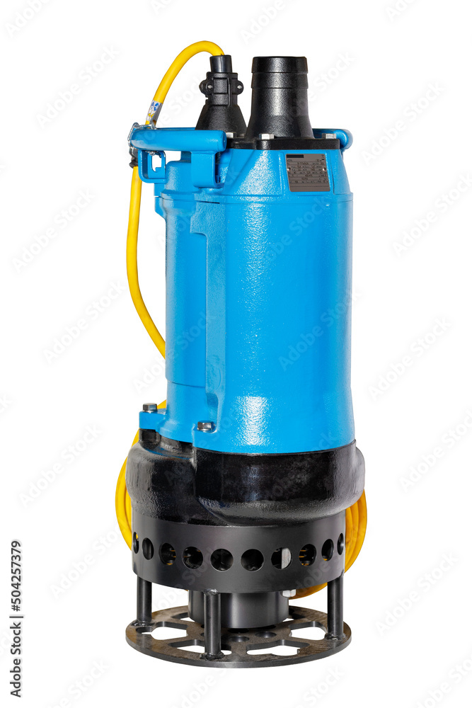 Submersible pump for pumping wastewater. The image is isolated on a white background.