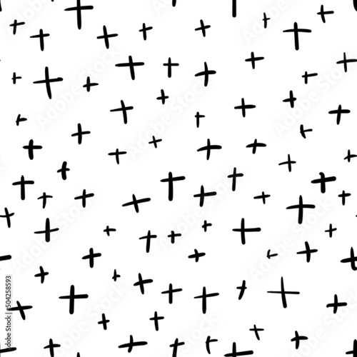 Seamless texture of hand-drawn crosses on a square background