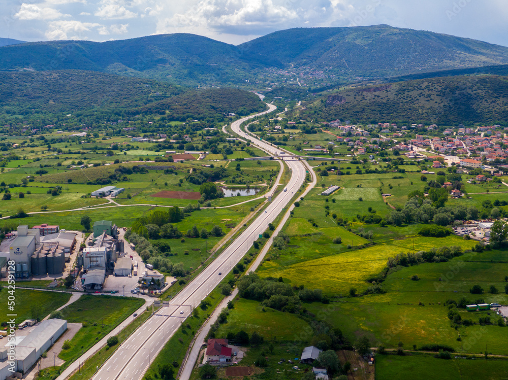 Aerial drone view of Egnatia odos in Ioannina city