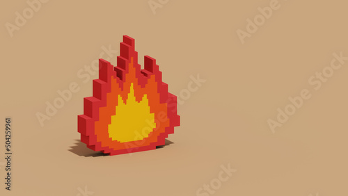 3d voxel pixel art fire icon on blank background